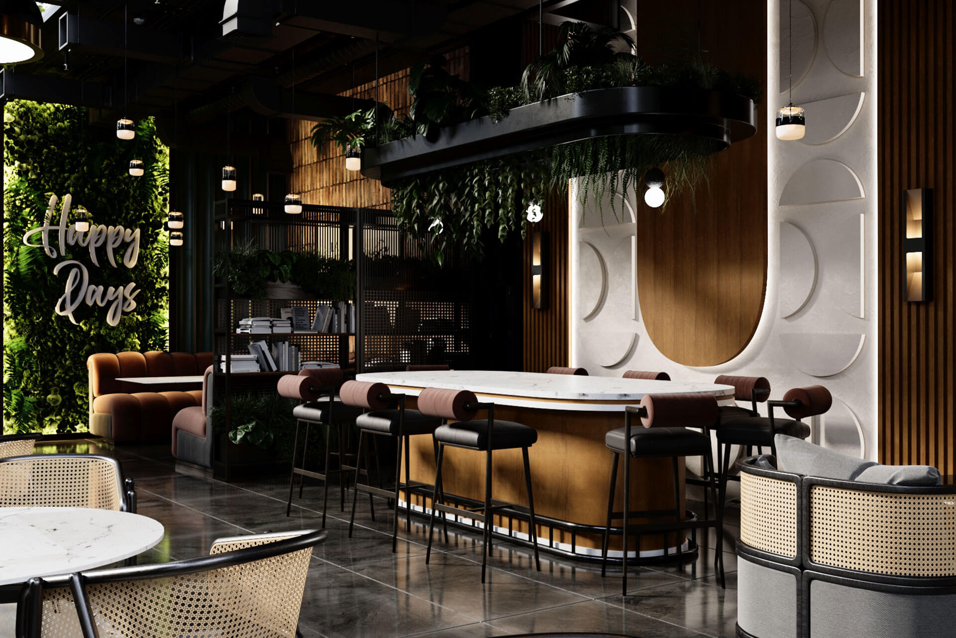 Cafe ve bistro 3D iç mekan tasarımı kapak görseli