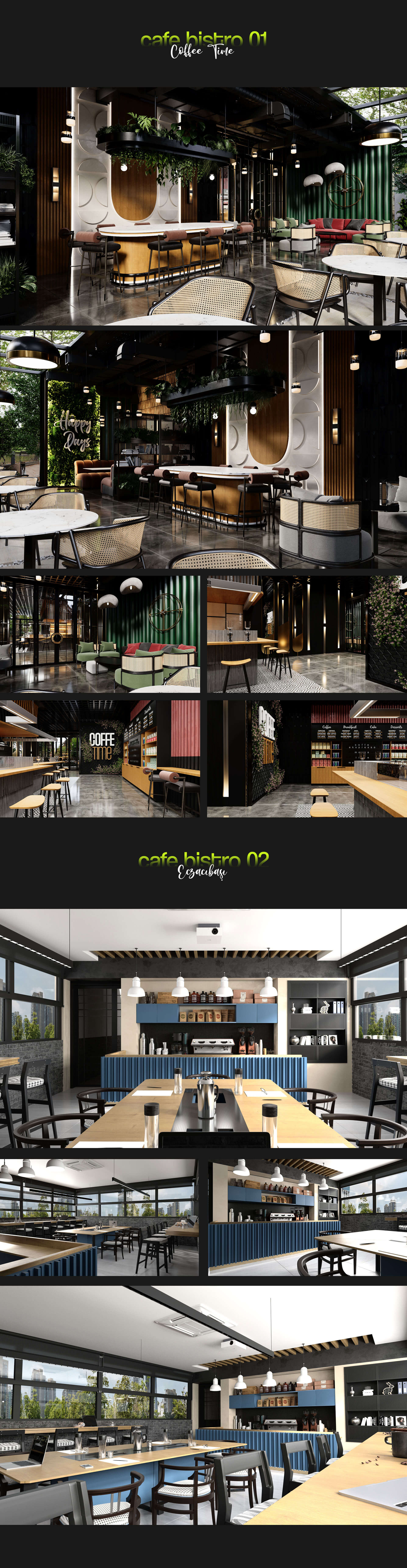 Cafe ve bistro 3D iç mekan detay görseli